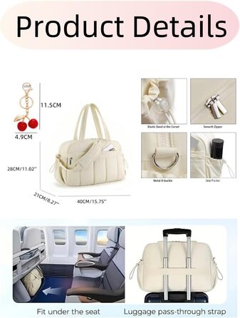 Жіноча спортивна сумка велика фітнес-сумка з вишневим кулоном (подарункова), водонепроникна дорожня сумка для тренажерного залу, плавання, подорожей, бежева