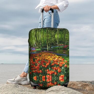 Чохол для валізи Весняний тюльпан з принтом, еластичний захист від подряпин та пилу, чорний, розмір 85