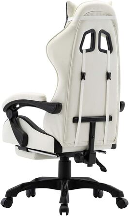 Ігрове крісло Hommdiy з підставкою для ніг, підголівником, поперековою подушкою, офісне крісло, обертове крісло, крісло керівника, письмове крісло, спортивне сидіння, гоночна шкіра, чорно-біле, з підставкою для ніг