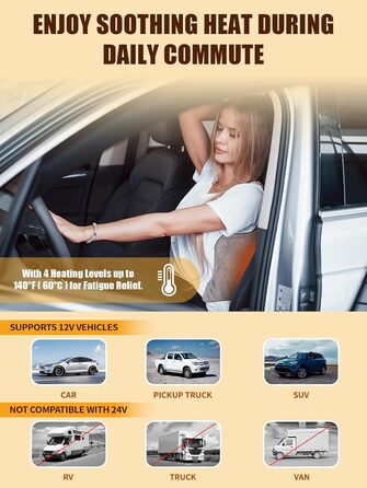 Автомобільна ковдра з підігрівом 12 В з 4 режимами нагріву та 4 таймерами, портативна міні-ковдра для подорожей розміром 361 см для полегшення болю в спині, шиї, плечах та животі в автомобілях, позашляховиках та мінівенах