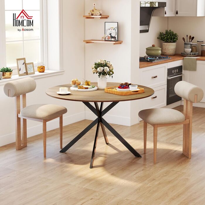Круглий обідній стіл HOMCOM для 4 осіб, Ø120 см, кухонний стіл в індустріальному стилі зі сталевими ніжками, для їдальні, кухні, домашнього офісу, дуб 120Д x 120Ш x 75В см