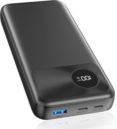 Вт Швидка зарядка Power Bank з USB-C входом і виходами PD3.0 QC 4.0, портативний зарядний телефон, зовнішній акумуляторний блок, сумісний з iPhone, смартфонами, планшетами, чорний, 20000mAh, 22, 5