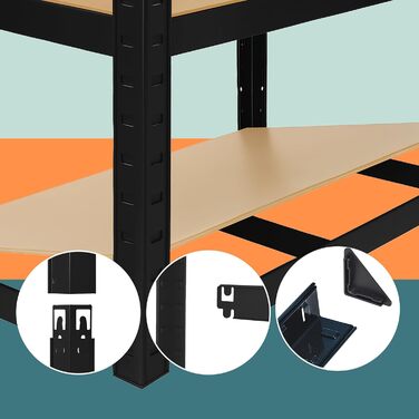 Міцний стелаж Relaxdays, ВxШxГ 180x60x30 см, вантажопідйомність 500 кг, 5 полиць, полиця для зберігання в підвалі, вставного типу, чорний