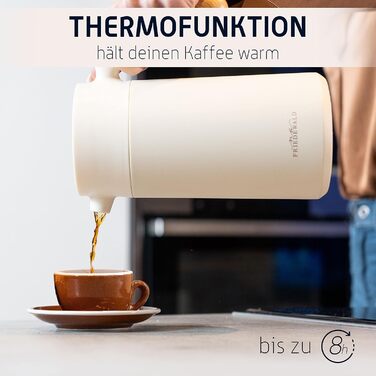 Френч-прес Friedewald Thermo - для кави та чаю - 1 л/8 чашок - для кемпінгу та дому - з подвійними стінками ізольований - Французький кавовий прес - Австрійська нержавіюча сталь - 8 год термоефектний крем/бежевий