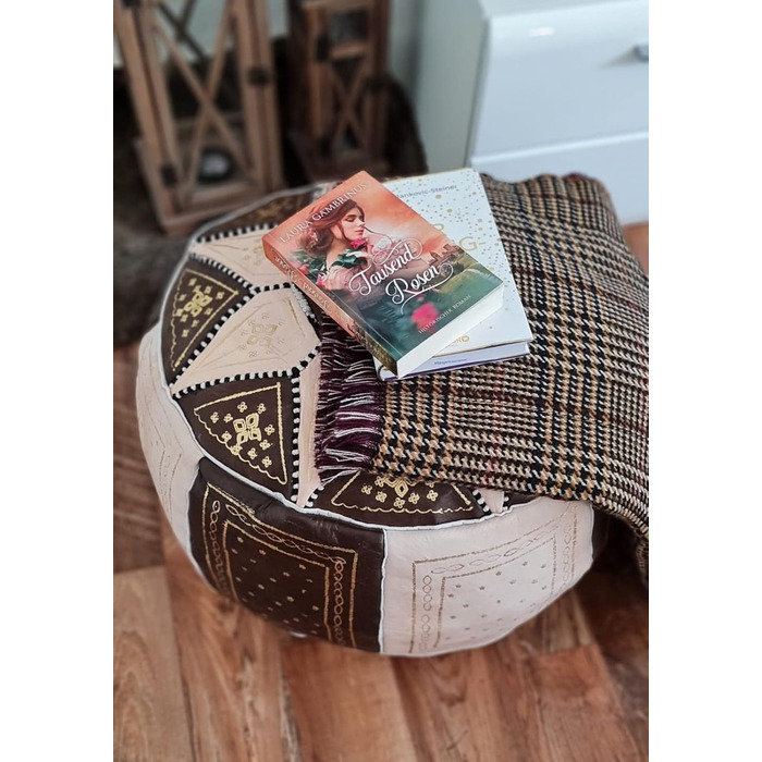 Пуф, ручної роботи з марокканської натуральної шкіри, зручна подушка на підлогу для дорослих, круглий пуф для сидіння 55x35 см, коричневий пуф для ніг, подушка сидіння (без наповнювача)