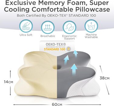 Ортопедична подушка, преміальна подушка для шиї, подушка для сну на боці, подушка для голови, подушка для підтримки шиї, подушка з піни з ефектом пам&39яті, подушка для сну на боці, спині та животі (сіра)