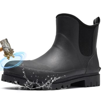 Чоловічі гумові чоботи Furuian зі сталевим носком, робочі чоботи до щиколотки, гумові робочі чоботи-челсі, водонепроникні, грязьові, нековзні, будівельні черевики для сільського господарства, промисловості, роботи, полювання, 47 EU, чорні