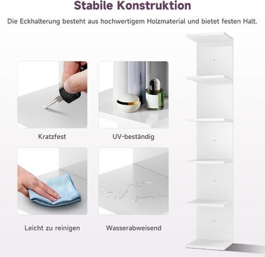 Книжкові полиці SONNI, настінна полиця, 6 полиць, які можна використовувати як настінну або окремостоячу полицю, полиця для книг, журналів, декору, окремостояча полиця в індустріальному стилі для вітальні, кухні, домашнього офісу, біла, 30x24,8x160 см. Бі