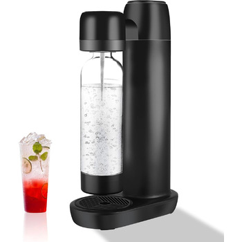Акумуляторна содова машина Skyehomo з портативною ПЕТ-пляшкою без BPA об'ємом 1 л, автоматичним скиданням тиску, виробником газованої води матового чорного кольору, карбонатором, сумісним зі стандартним циліндром (не входить у комплект)