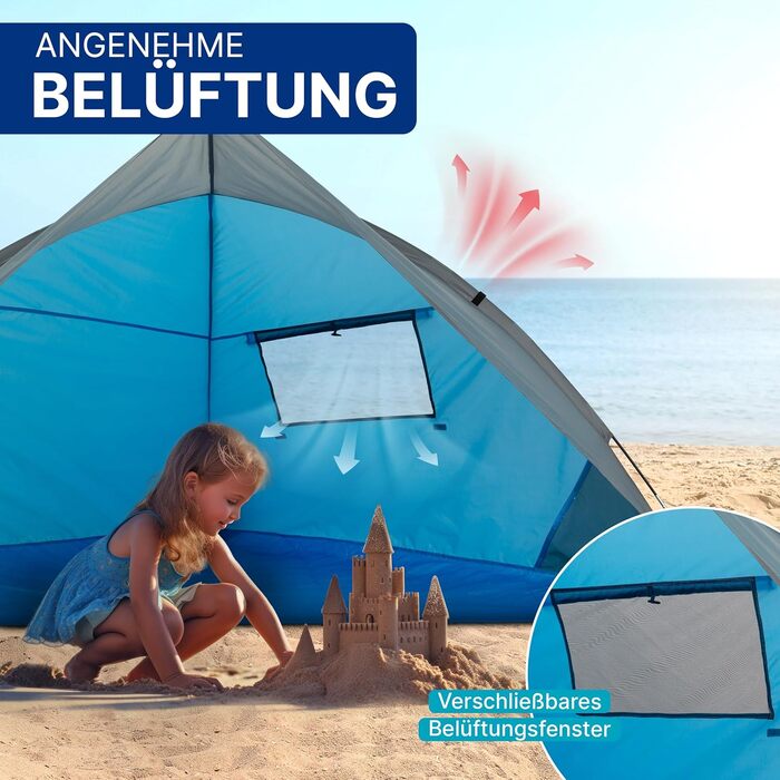 Пляжний намет EXPLORER Travel із захистом від ультрафіолету 80 240x125x125 см Маленький розмір у упаковці 9x32 см Легкий 1 кг Пляжний намет із сонцезахисним тентом та вітрозахисним тентом, дорожній розмір