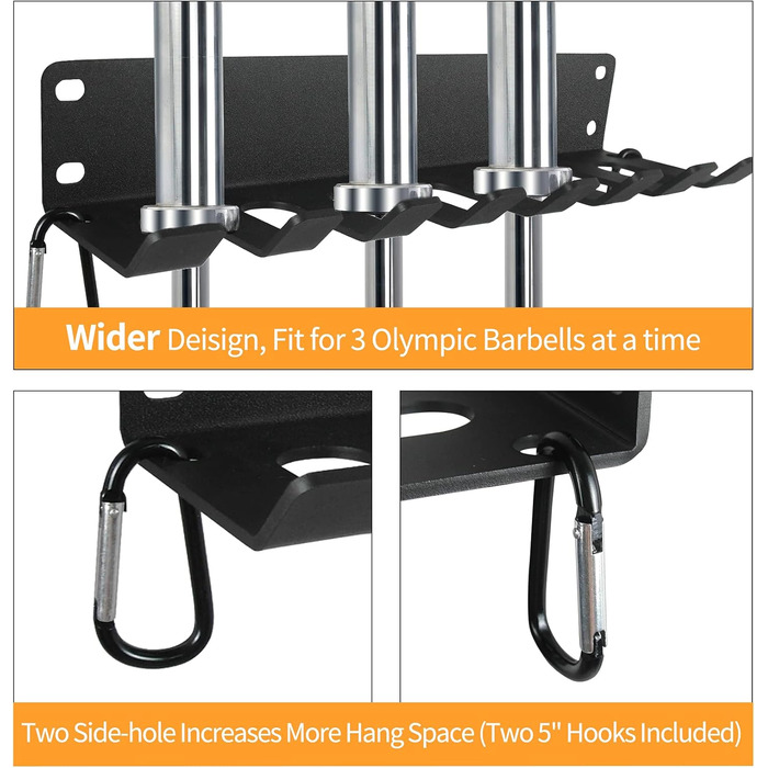 Органайзер для тренажерного залу, міцне зберігання штанг, настінне кріплення на 7 місць, тримач для олімпійської штанги, для зберігання в домашньому спортзалі, з порошковим покриттям, універсальний, для скакалок, ременів, поролонових роликів