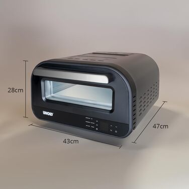 Піч для піци Don Luigi - чорна, електрична духовка, 1,700 Вт, нержавіюча сталь, до 400 C, всього приблизно 2 хв. час випічки, включаючи камінь для піци, шкірку для піци, форму для випічки піци, різак для піци, 68815