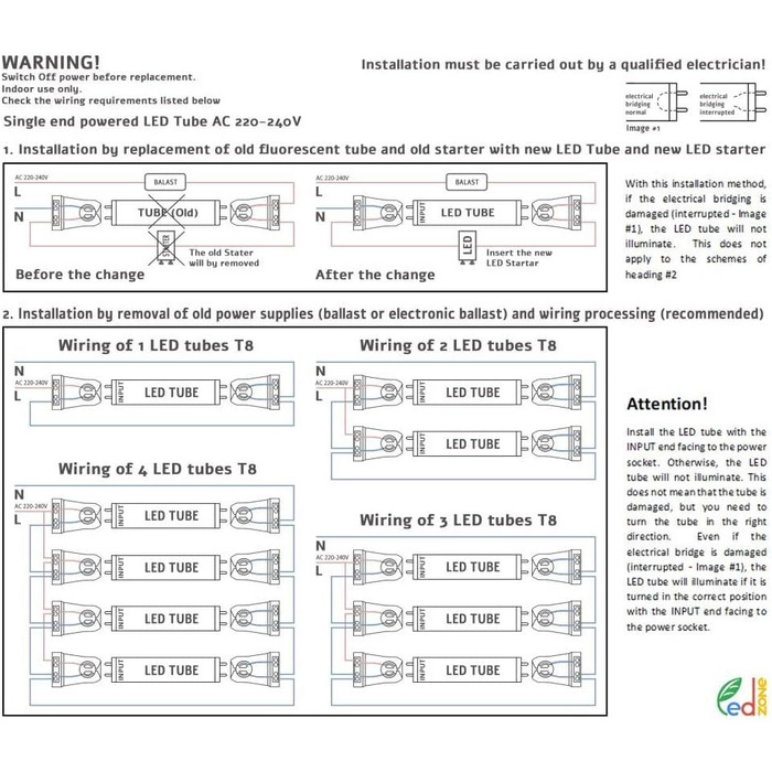 Світлодіодна трубка 120 см, нейтрально-біла (4000 K), 1850 люмен, T8, G13-18W (замінює 36W), включаючи стартер, люмінесцентну лампу LED-TUBE з неоновою трубкою, 5 шт.