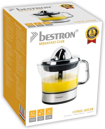 Електрична соковижималка для цитрусових та апельсинів Bestron, в комплекті 2 конуси для пресування та ароматична кришка, двигун з