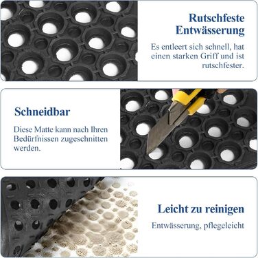 Гумовий килимок MYOYAY, продається по метражу, кільцевий гумовий килимок, килимок для вулиці 90x150 см, нековзний гумовий дренажний килимок, килимок у формі стільників для вулиці, кухні, ванної кімнати, тераси, дитячих майданчиків, саду, чорний