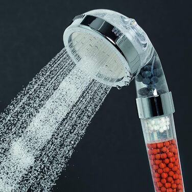 Лійка для душу EASYmaxx Wellness з мінеральними кульками та 3 режимами струменя води Зберігає 30 води за рахунок збільшення напору води приблизно на 50. 344 мікронасадки, функція природного фільтра для води, для всіх зєднань 1/2 дюйма