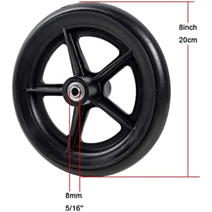 Ролики для інвалідних візків Шини 8 х 1 дюйм, запасні колеса для передніх коліс інвалідних візків, ролики для передніх коліс інвалідних візків, поліуретанові суцільні шини, підшипник 5/16 дюйма) Одноколірні 8 дюймів/20 см (2 шт.)