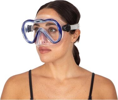 Силіконовий набір для дайвінгу та снорклінгу з маскою та трубкою з системою сухого верху та продувним клапаном, прозорий/синій