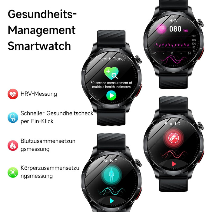 Новий смарт-годинник 2026 року для чоловіків з ЕКГ/ВСР/монітором батареї/ІМТ/сечовою кислотою, 1,43-дюймовий AMOLED-годинник для здоров&39я з 24-годинним зворотним тиском, SpO2, апное, монітором сну, екстреним викликом SOS, фітнес-годинник для Android/iOS