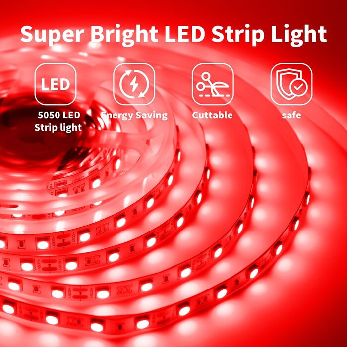 Світлодіодна стрічка iNextStation червона 5 м, 12 В самоклеящаяся світлодіодна стрічка 300 SMD5050 світлодіодів Гнучка світлодіодна стрічка Світловий ланцюг Світлодіодна стрічка для прикраси домашньої кухні своїми руками, з блоком живлення