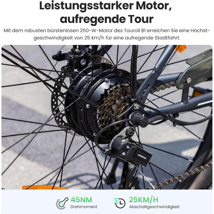 Міський електровелосипед Touroll B1 26 дюймів з двигуном 250 Вт та акумулятором 36 В 15,6 Аг