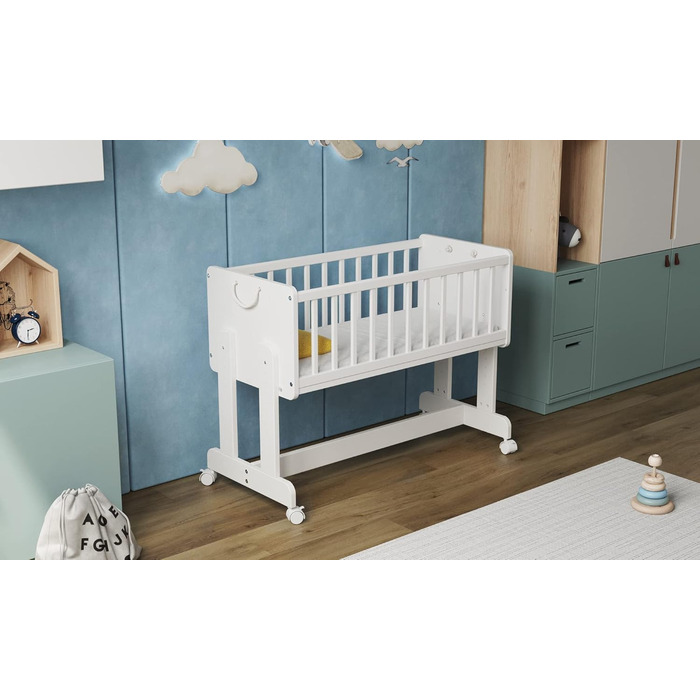 Дитяче ліжечко/спальне місце Love For Sleep 90x40 см з матрацом, колиска на колесах, біле Дитяче ліжко SMARTCRIB, дерев&39яне - Дитяче ліжко