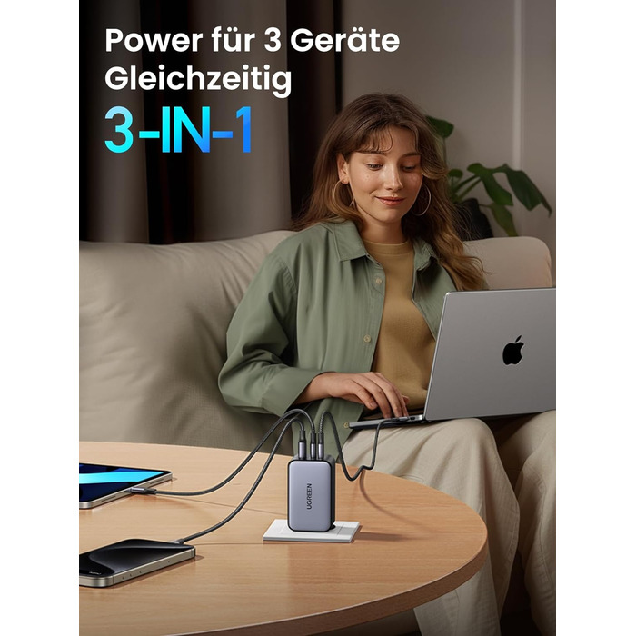 Зарядний пристрій 100 Вт Mini GaN Зарядний пристрій 3-Port PD Блок живлення Компактний швидкий зарядний пристрій PPS 45 Вт Сумісни