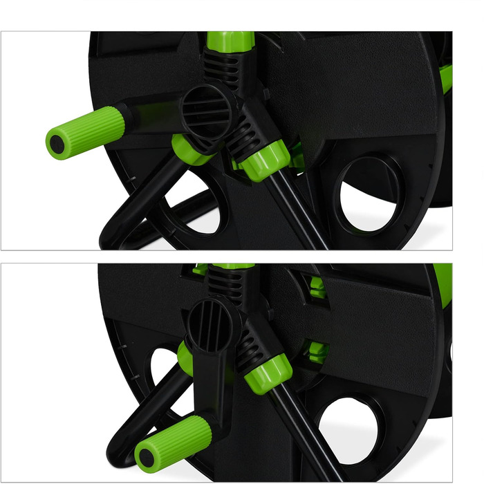 Котушка для шланга Relaxdays, для 30 м шланга 1/2, сталь, пластик, тримач шланга, 38 x 42 x 31 см, чорний/зелений