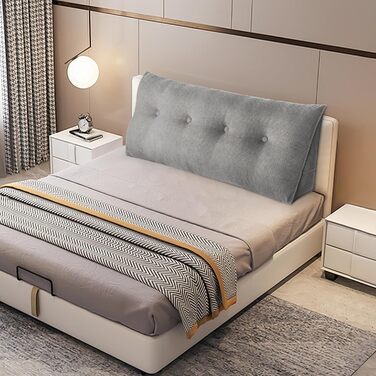 Подушка для читання OHMG XXL, 120/140/160/180/200 см, клиноподібна подушка, сіра, велика трикутна подушка для дивана, поперекова опора, велика подушка, підтримка спини, підголівник, відпочинок, поперекова опора (сіра, 120 см) сіра 120 см