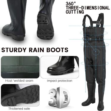 Вейдерси для чоловіків та жінок, рибальські вейдерси з чобітьми, рибальські штани для дорослих з чобітьми, дихаючі водонепроникні вейдерси для любителів спортивної риболовлі, риболовлі, водних видів спорту, активного відпочинку B-43