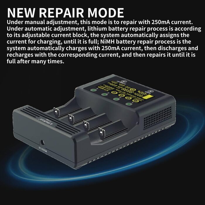 Зарядний пристрій для акумуляторів 18650 LiitoKala Lii-600 із сенсорним РК-дисплеєм, зарядний пристрій для акумуляторів типу АА з 4 відсіками, включаючи адаптер 12V5A для Li-Ion/Ni-MH/Ni-Cd 14500 21700 AA AAA тощо.