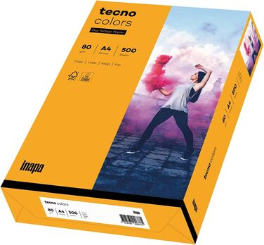 Кольоровий папір для принтера INAPA, кольоровий папір TECNO Кольори 80 г/м, А4, 2 500 аркушів (5x500), середньо-помаранчевий, 80 г/м