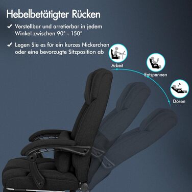 Ергономічне офісне крісло ALFORDSON серії Black Linen BOSS з кутом нахилу 150°