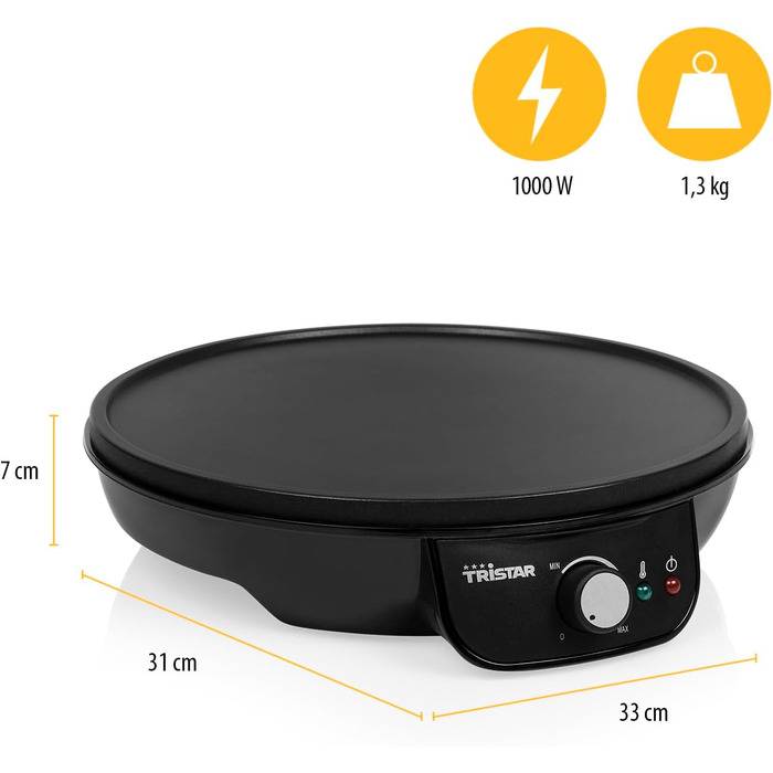 Млинниця Tristar з діаметром 30 см - з антипригарним покриттям, регульованим рівнем нагрівання, для млинців і млинців, кабель 0,8
