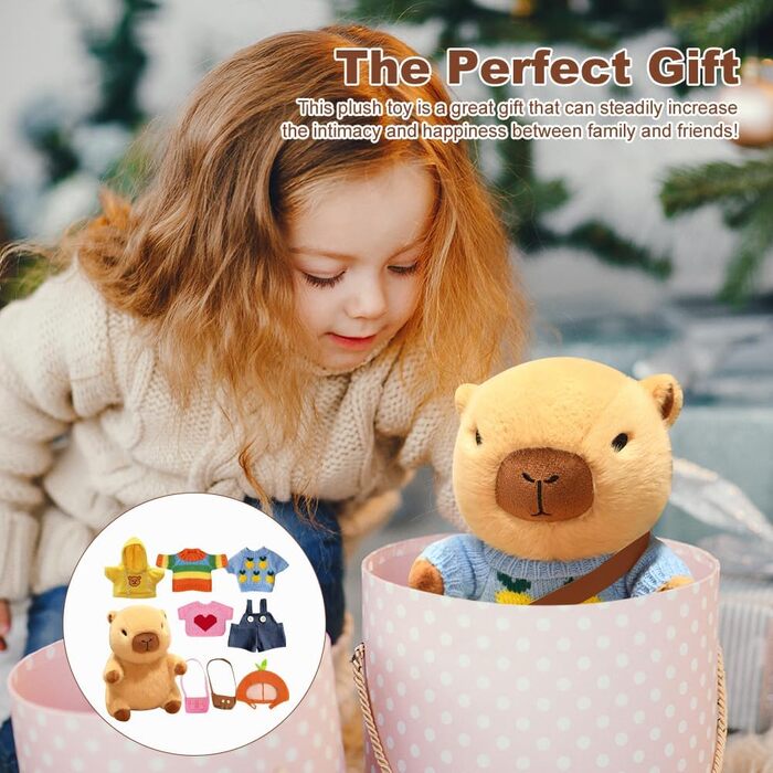 Плюшева іграшка капібара з одягом та аксесуарами, 23 см м&39яка іграшка капібара, мила плюшева капібара, плюшева іграшка капібара-одягальник з капелюхом, 4 предмети одягу, 2 кишені, штани для дітей, дівчаток, хлопчиків