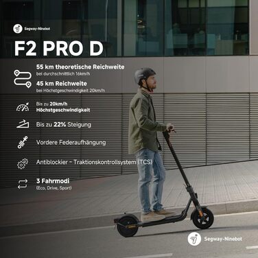 Самокат з дорожніми правами для дорослих, макс. швидкість 20 км/год, запас ходу 55 км, довгий F2 PRO D макс. запас ходу 55 км підв