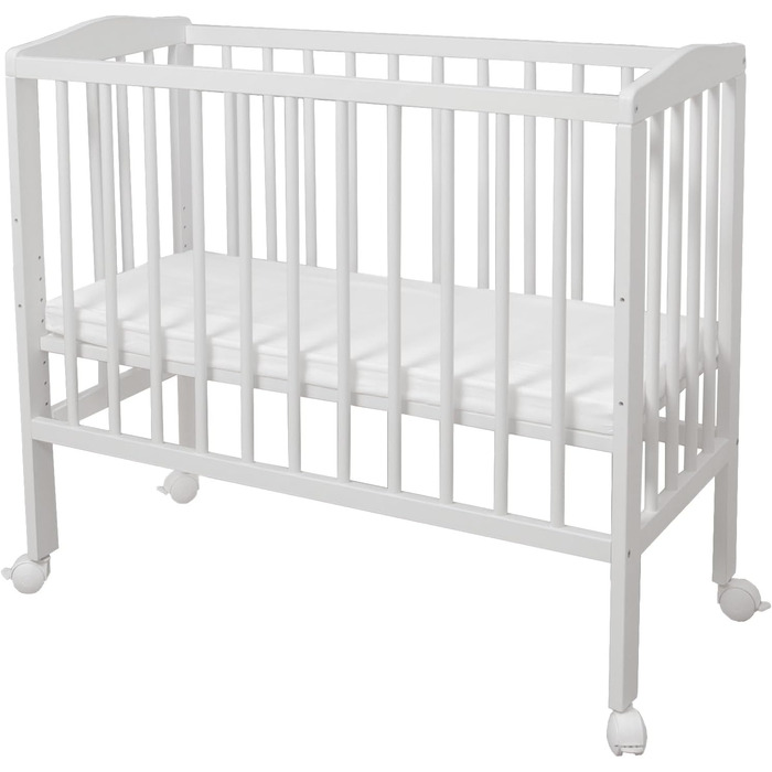 Дитяче ліжечко Waldin з матрацом та тканиною, регульована висота, велика спальна зона 90x55 см, біле лаковане, колір зірки/сіре дерево