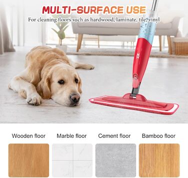 Швабра NileHome з функцією розпилення, пилонепроникна швабра з 2 насадками, що миються, і пляшкою 480 мл, що поповнюється, побутов