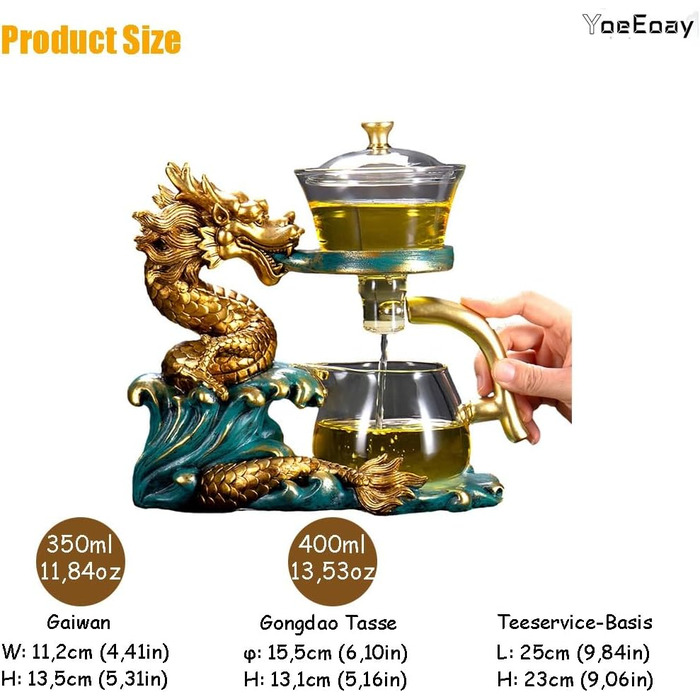 Набір для чаювання Золотий Дракон скляний чайник з магнітним фільтром та склянки, набір для ледачого чаювання в стилі кунг-фу, ідеальний подарунок для поціновувачів чаю