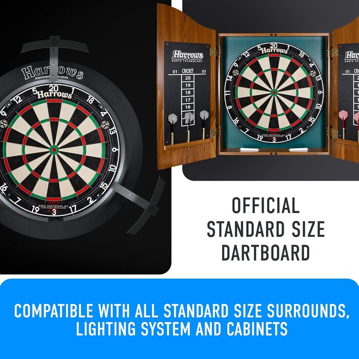 Мішень для дартсу Harrows Dart Board Pro Matchplay 2 I, офіційний розмір, мішень з надтонким дротом для максимального набору очок, сумісний зі стійкою для дартсу, підсвічування мішені