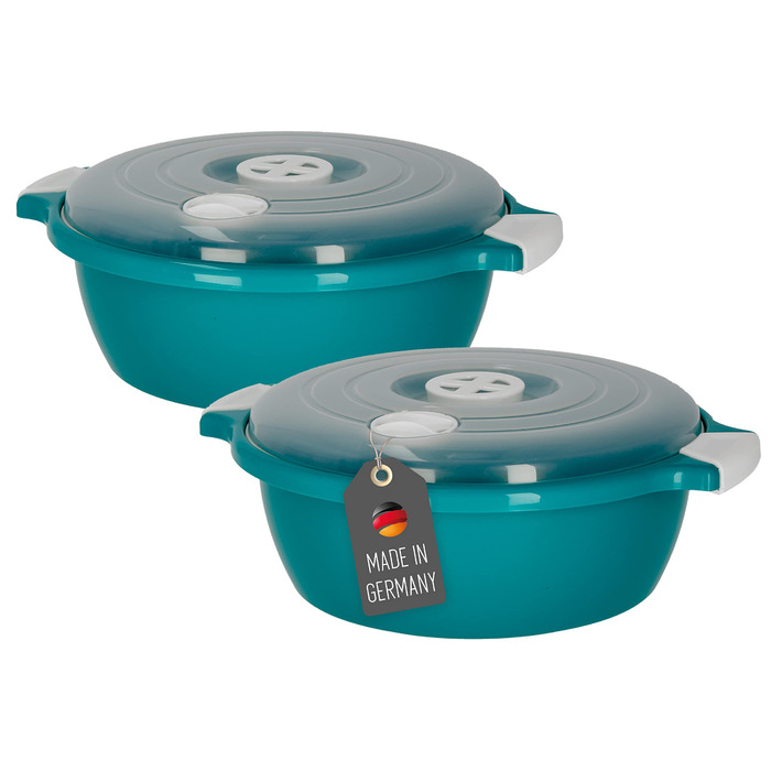 Набір із 2 чаш для мікрохвильової печі Lantelme, об&39ємом 1,8 літра, з отвором для пари, виготовлено в Німеччині, штабелюються, можна мити в посудомийній машині, пластикова чаша для мікрохвильової печі, холодильника/морозильної камери (зелена)