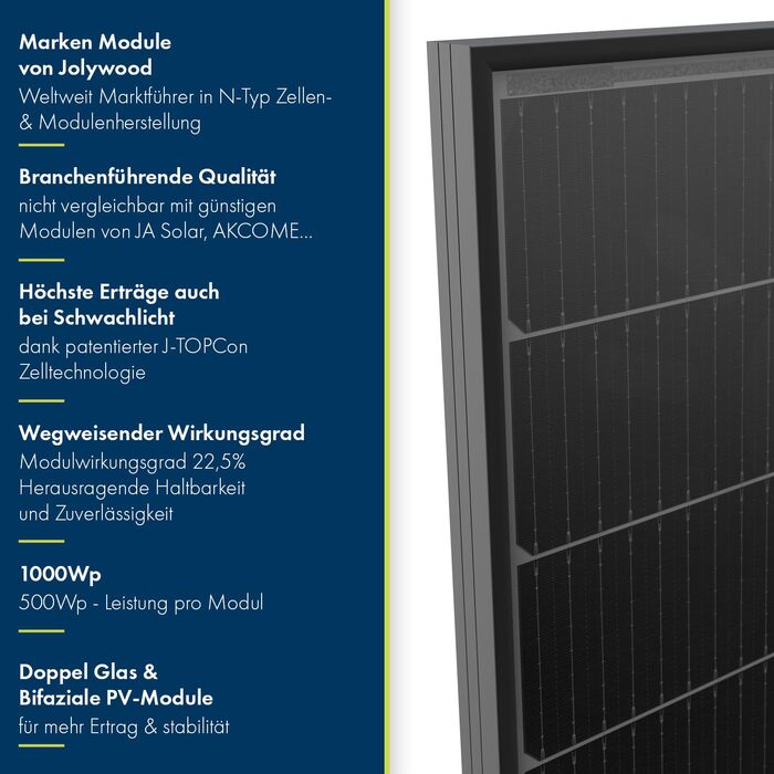 Балконна електростанція SPAUN 1000 Вт Комплект 800 Вт з двосторонньою фотоелектричною потужністю до 1300 Вт та 15-метровим кабелем для підключення до розетки - дистанційний моніторинг через WiFi, міні-фотоелектрична система, 15-метровий кабель N-TOPCon, 8