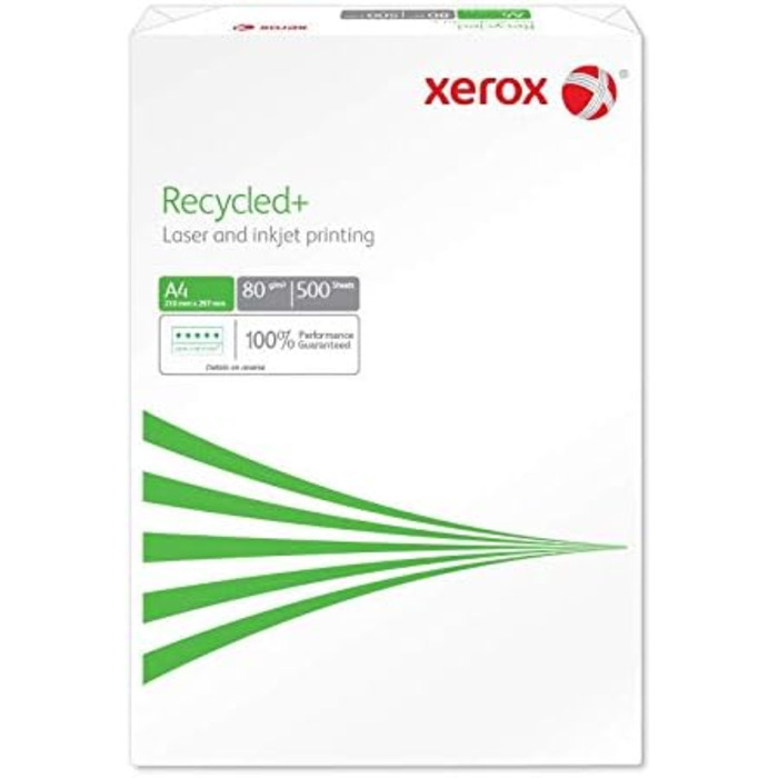 Папір Xerox Recycled 003R91912 - DIN A4 80 г/м - копіювальний папір для лазерних принтерів і копіювальних апаратів - виготовлений зі 100 переробленого паперу - 1 коробка, 5 упаковок, 2 500 аркушів