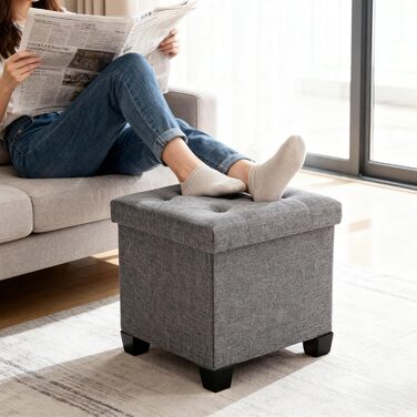 Пуф для зберігання Sweetcrispy, невелика складна лавка, 38 x 38 x 38 см, коробка для зберігання з кришкою як табурет та пуф для ніг, вантажопідйомність до 300 кг, для вітальні, спальні, коридору, темно-сірий