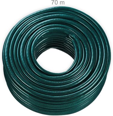 Шланг садовий Relaxdays 70 м, універсальний, 1/2 дюйма, для поливу грядок та газонів, пластик, темно-зелений