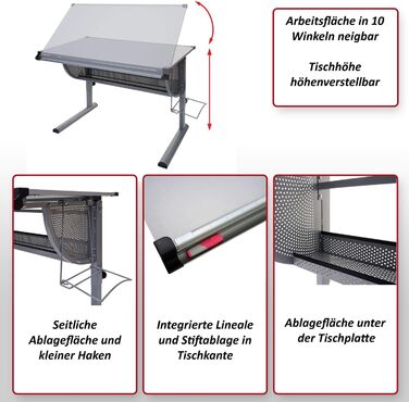 Стіл Mendler дитячий/молодіжний шкільний шкільний стіл офісний стіл Оксфорд, регульований по висоті, з можливістю нахилу - сірий