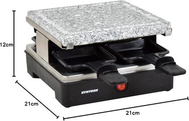 Раклет Syntrox Germany RAC-600W-Brienz з пластиною для гриля з антипригарним покриттям і пластиною з натурального каменю (гарячий камінь)