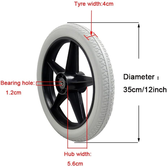 Пара задніх коліс для інвалідного візка, 14-дюймові аксесуари для інвалідних візків, запасне колесо для старшого інвалідного візка, нековзні колеса з твердої гуми/сірий, 1