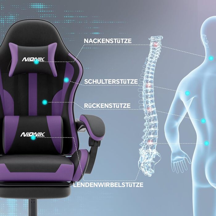 Офісне крісло, ігрове крісло, комп&39ютерне крісло з підставкою для ніг, м&39яке ігрове крісло, ігрове крісло для дорослих, обертове крісло, чорно-фіолетове