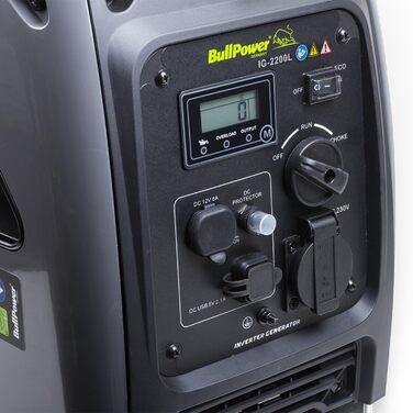 Бензиновий цифровий інверторний генератор потужністю 2000 Вт, 230 В, 12 В, 2 USB-порти - 4-тактний - 3,4 к.с. - РК-дисплей, 2200L -